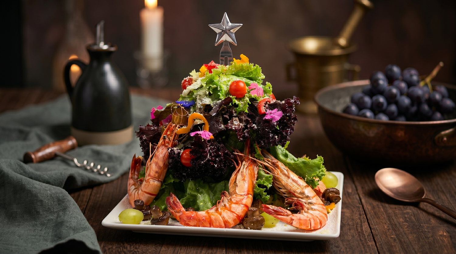Roasted Fresh Prawn & Vegetable Christmas Tree